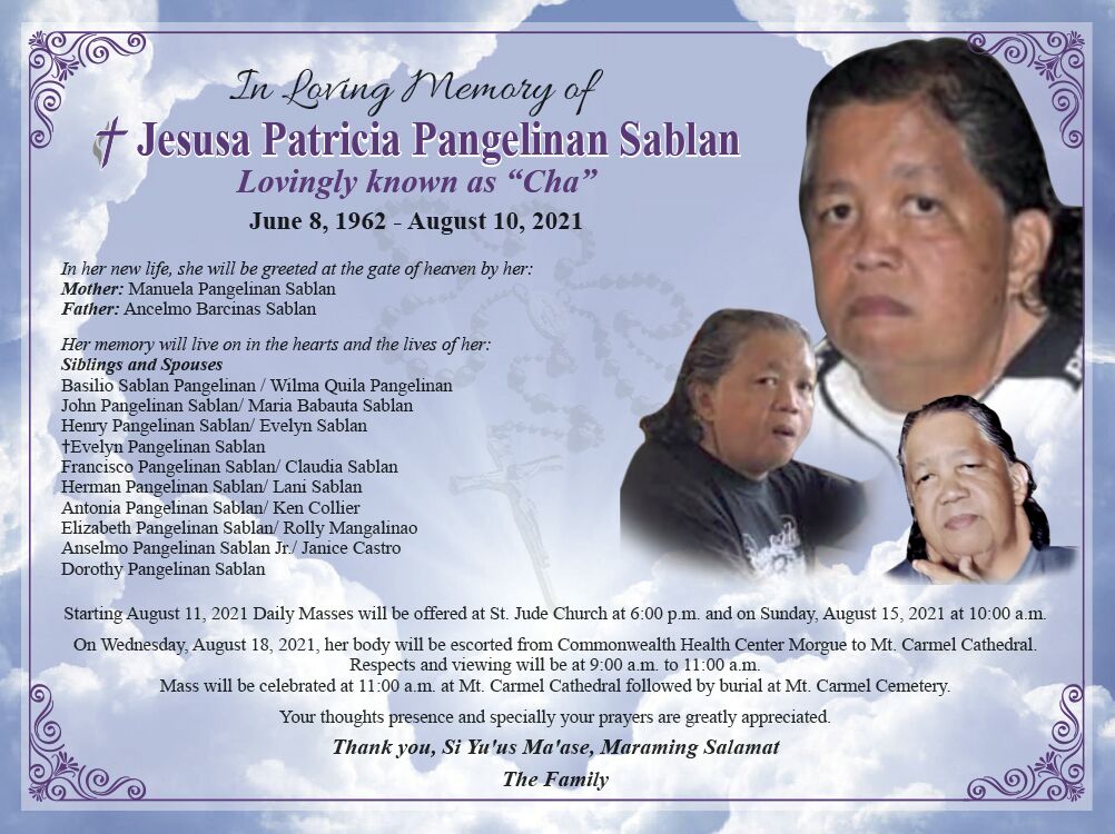✝ Jesusa Patricia Pangelinan Sablan